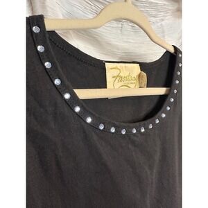 Fantasy Sportswear Sleeveless Top 90s/Y2K‎ Black Rhinestone Neckline